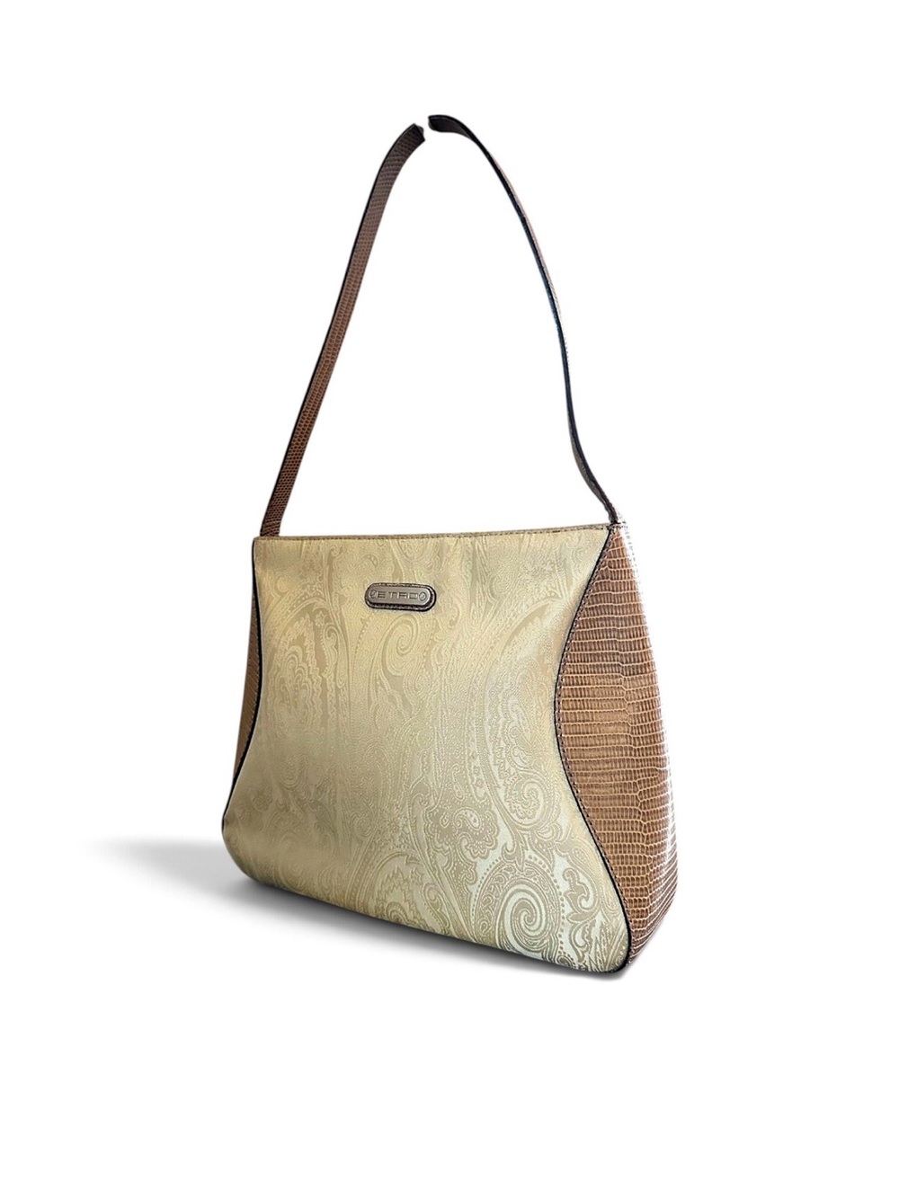 Etro Beige Paisley & Textured Brown Side Panels Shoulder Bag